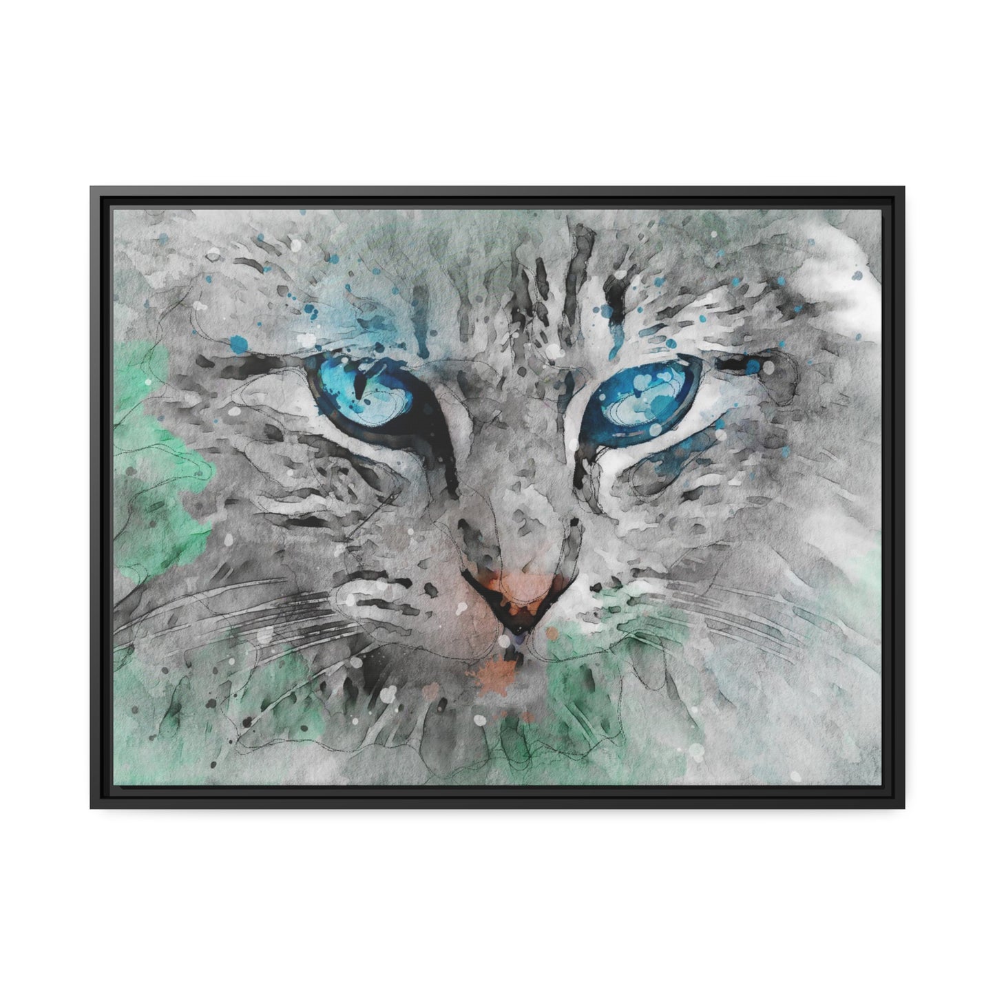 Cat Matte Canvas, Black Frame