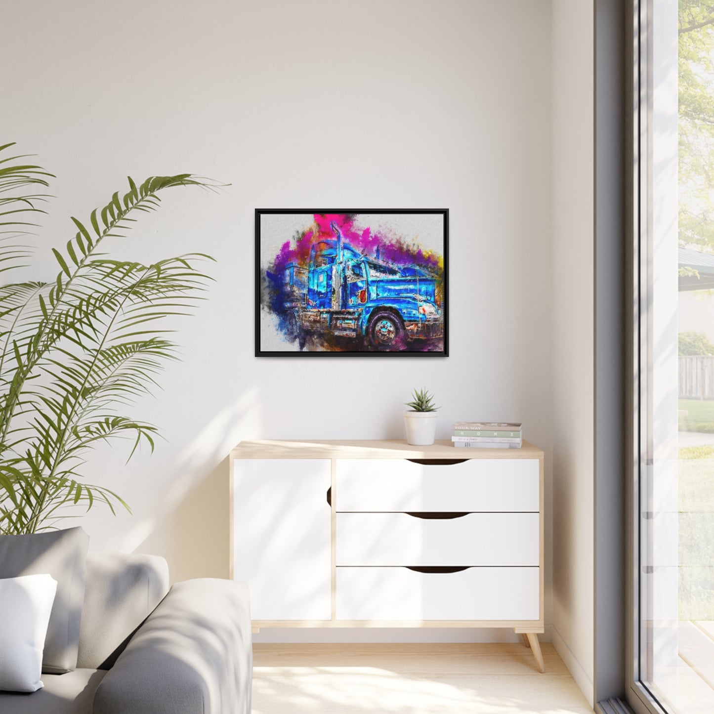 Truck AI Gen Matte Canvas, Black Frame