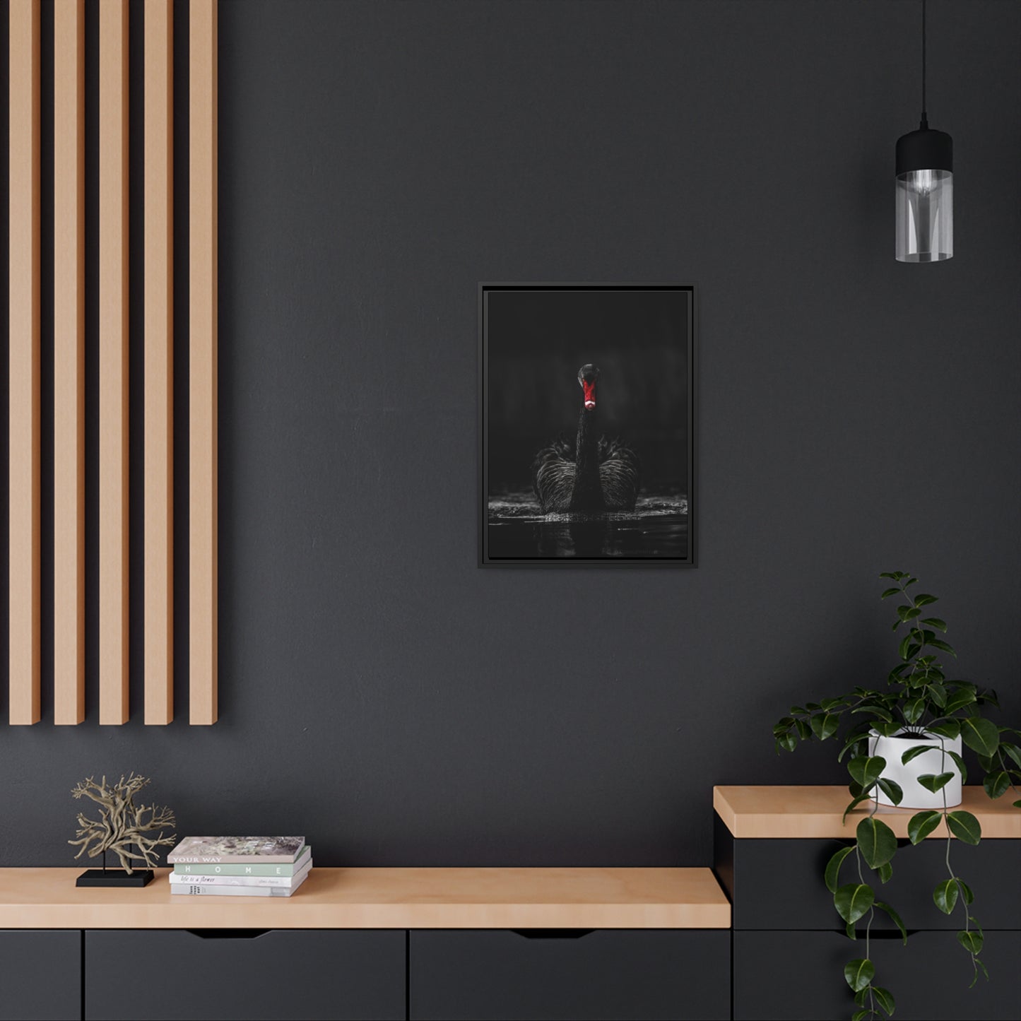 Black Swan Matte Canvas, Black Frame