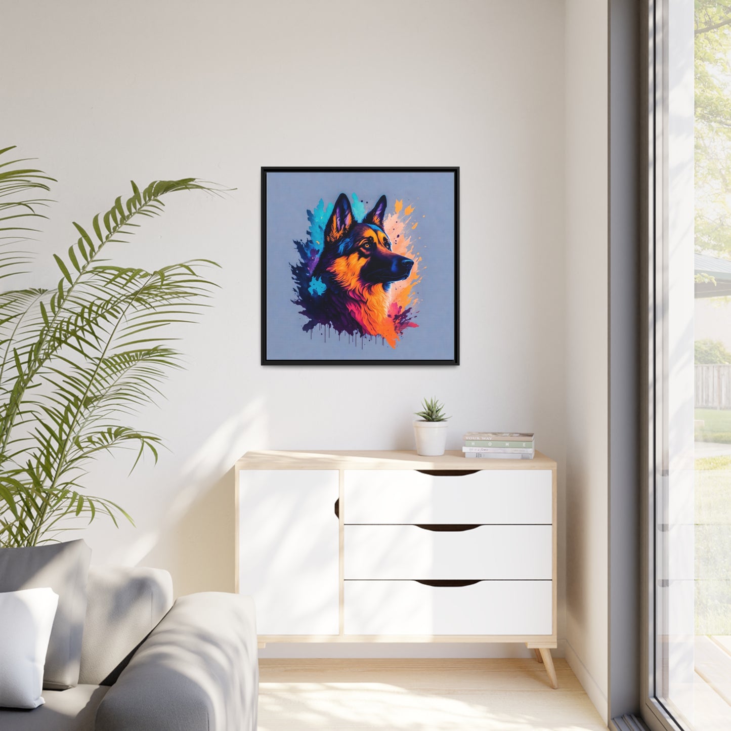Shepherd Dog Matte Canvas, Black Frame