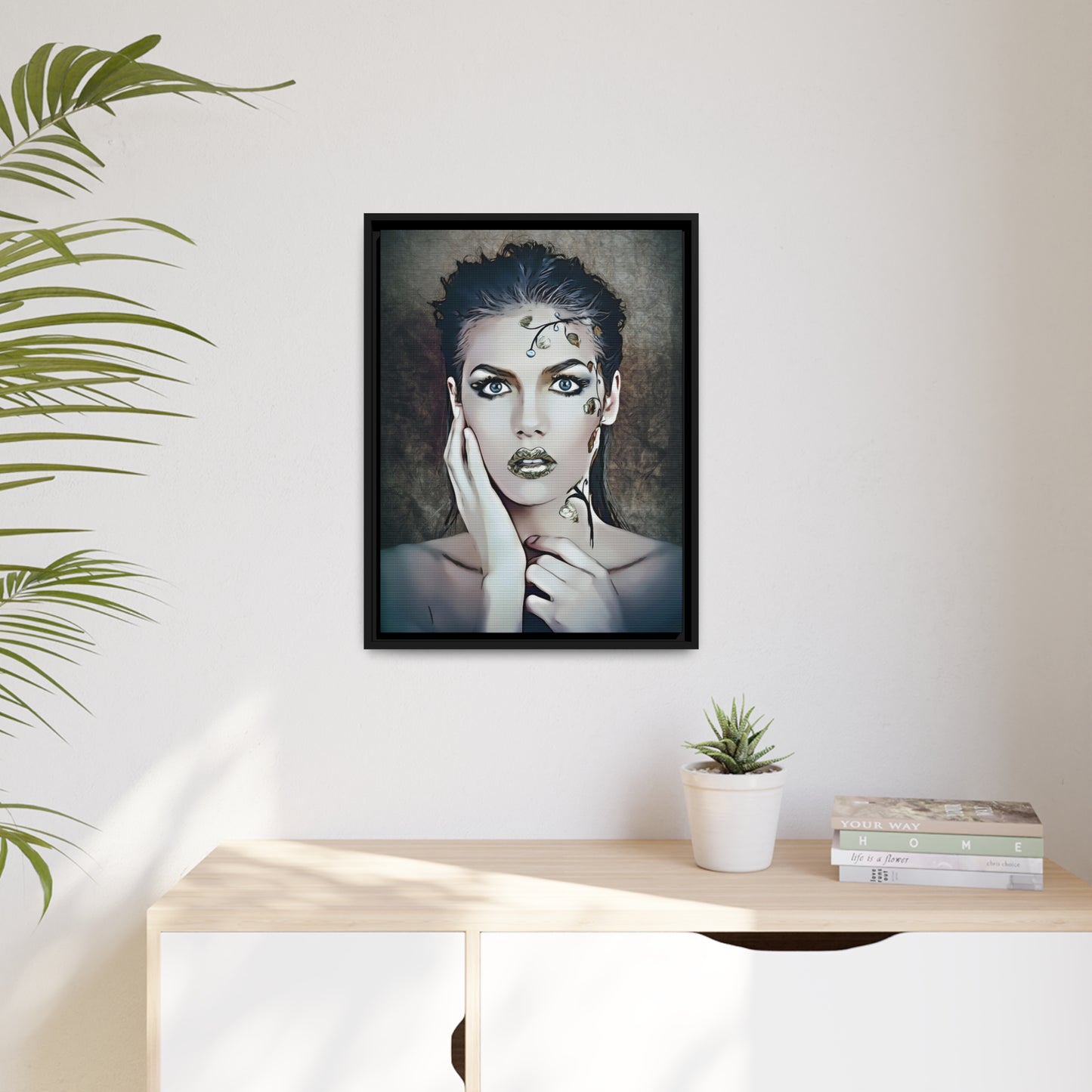 Woman Portrait Matte Canvas, Black Frame