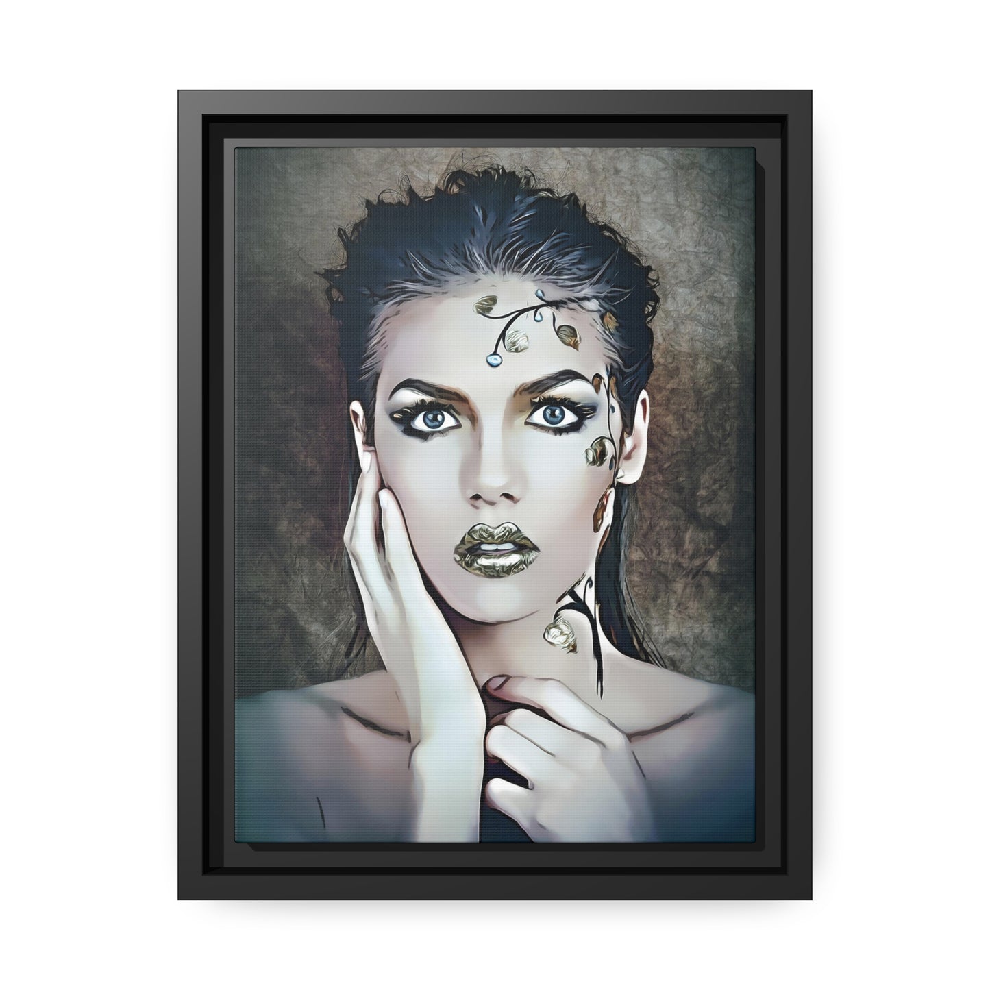 Woman Portrait Matte Canvas, Black Frame