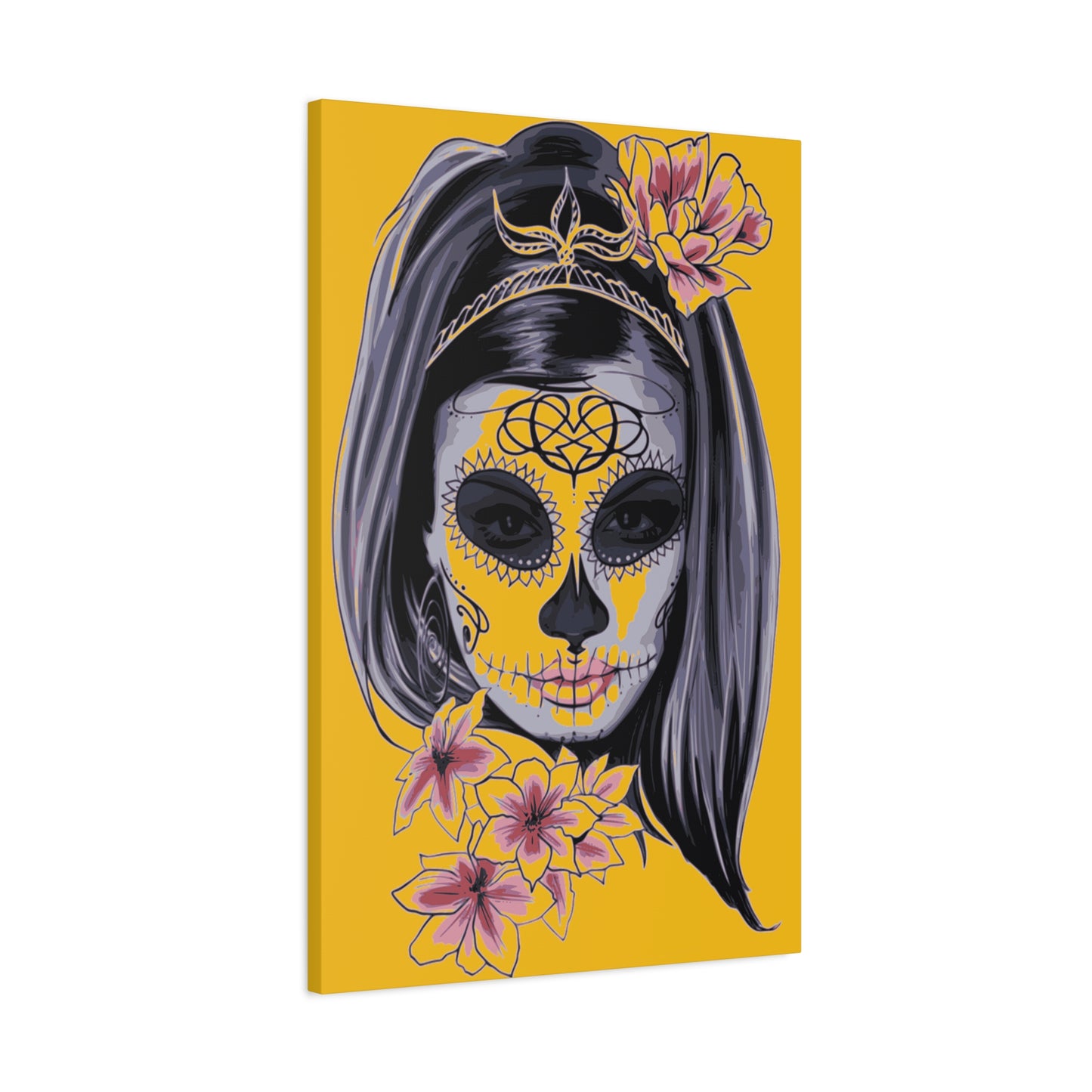Lady Dead Mask Yellow Matte Canvas, Stretched, 1.25"