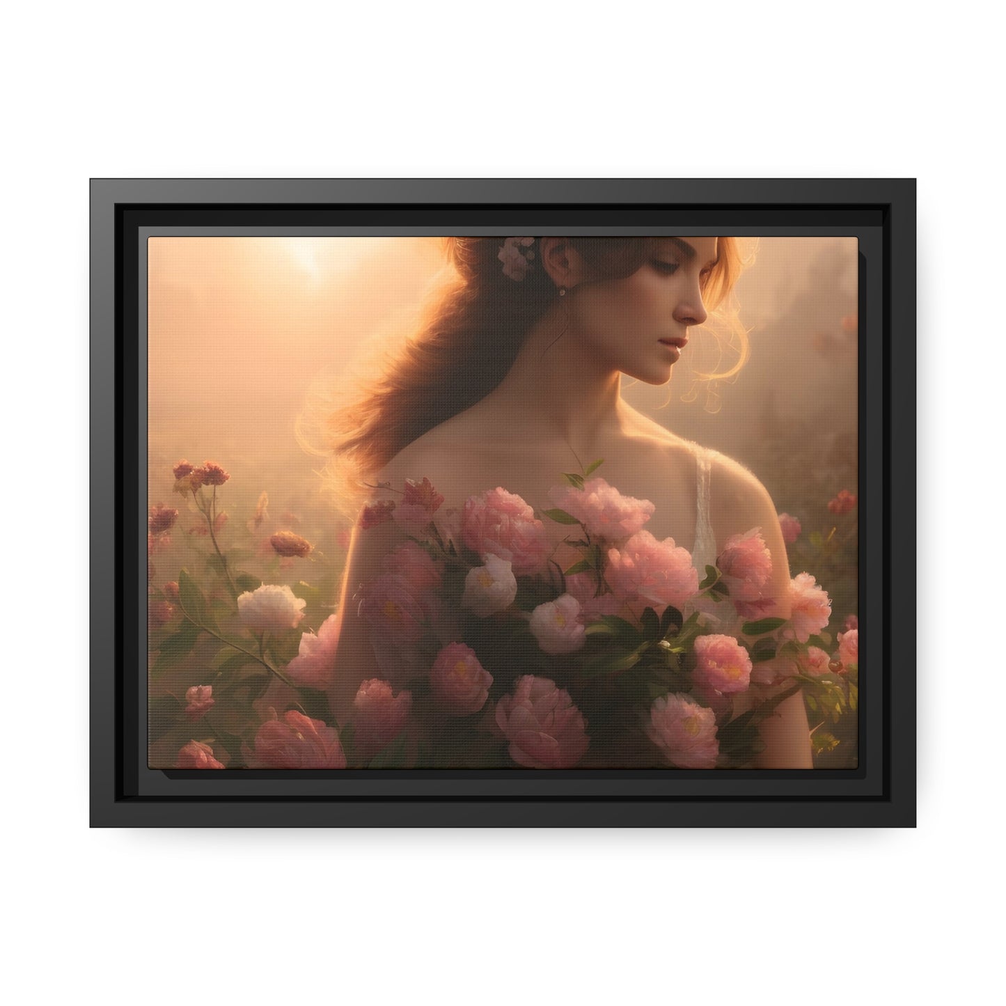 Women Roses Matte Canvas, Black Frame