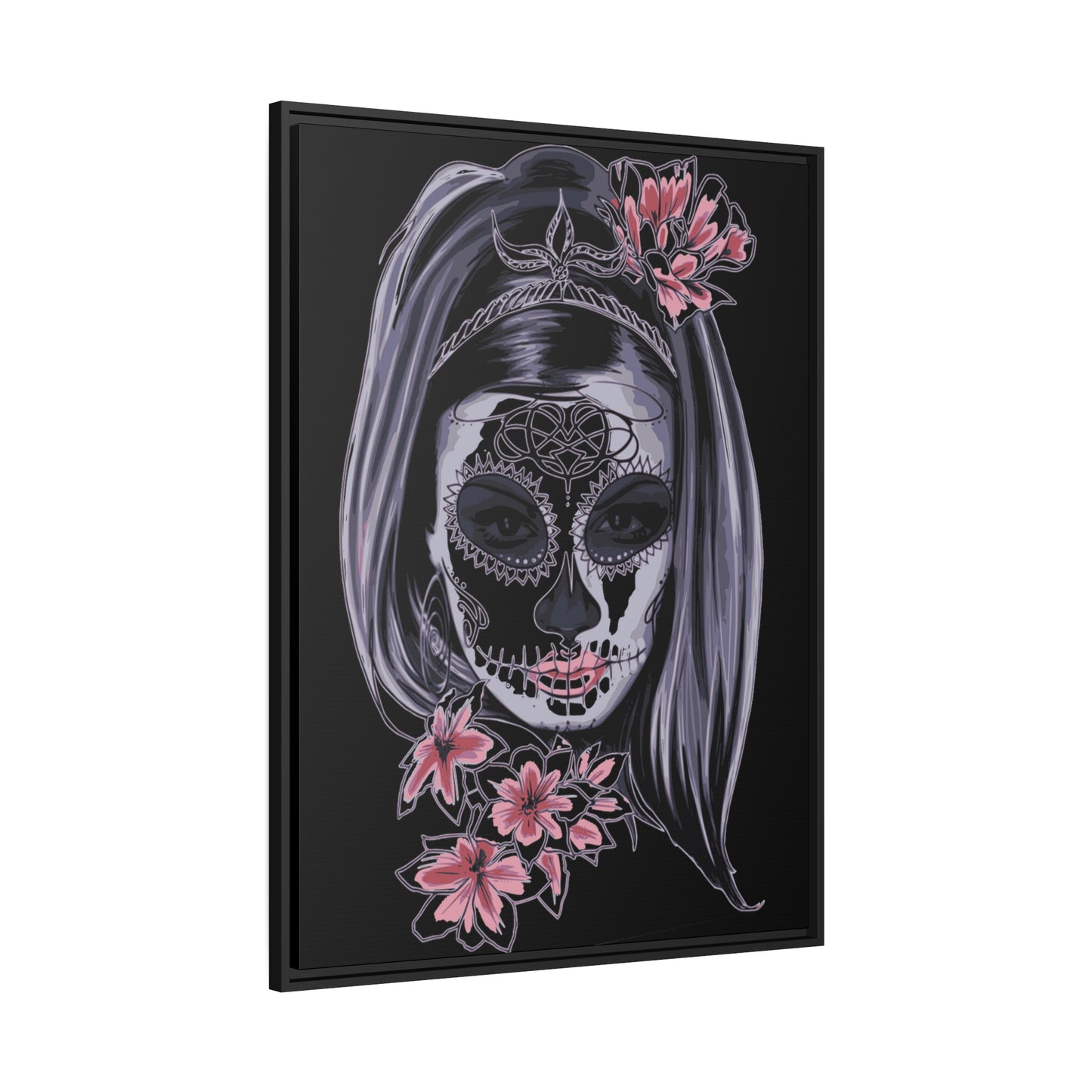 Lady Dead Mask Black Matte Canvas, Black Frame