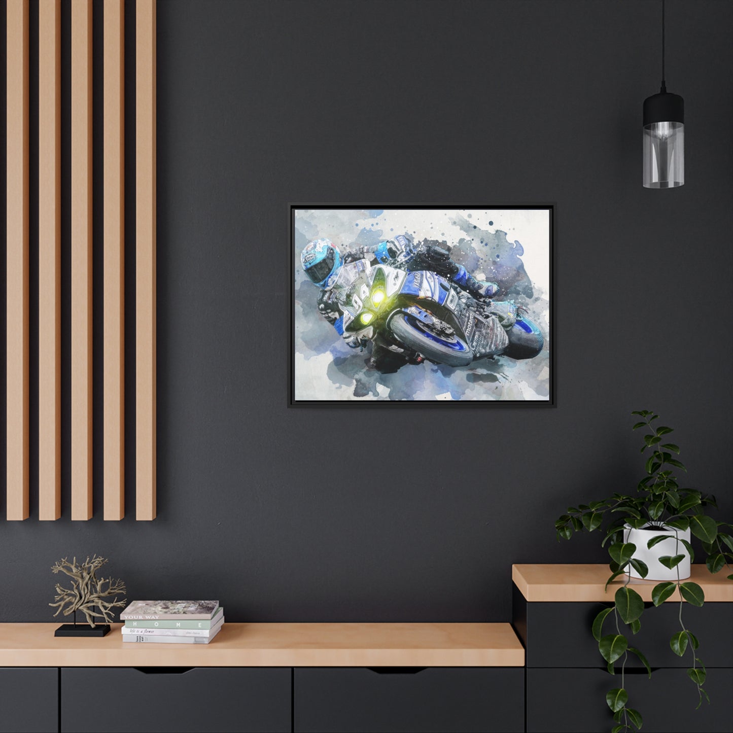 Motorcycle Race Matte Canvas, Black Frame