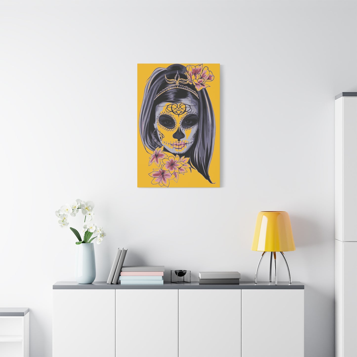 Lady Dead Mask Yellow Matte Canvas, Stretched, 1.25"
