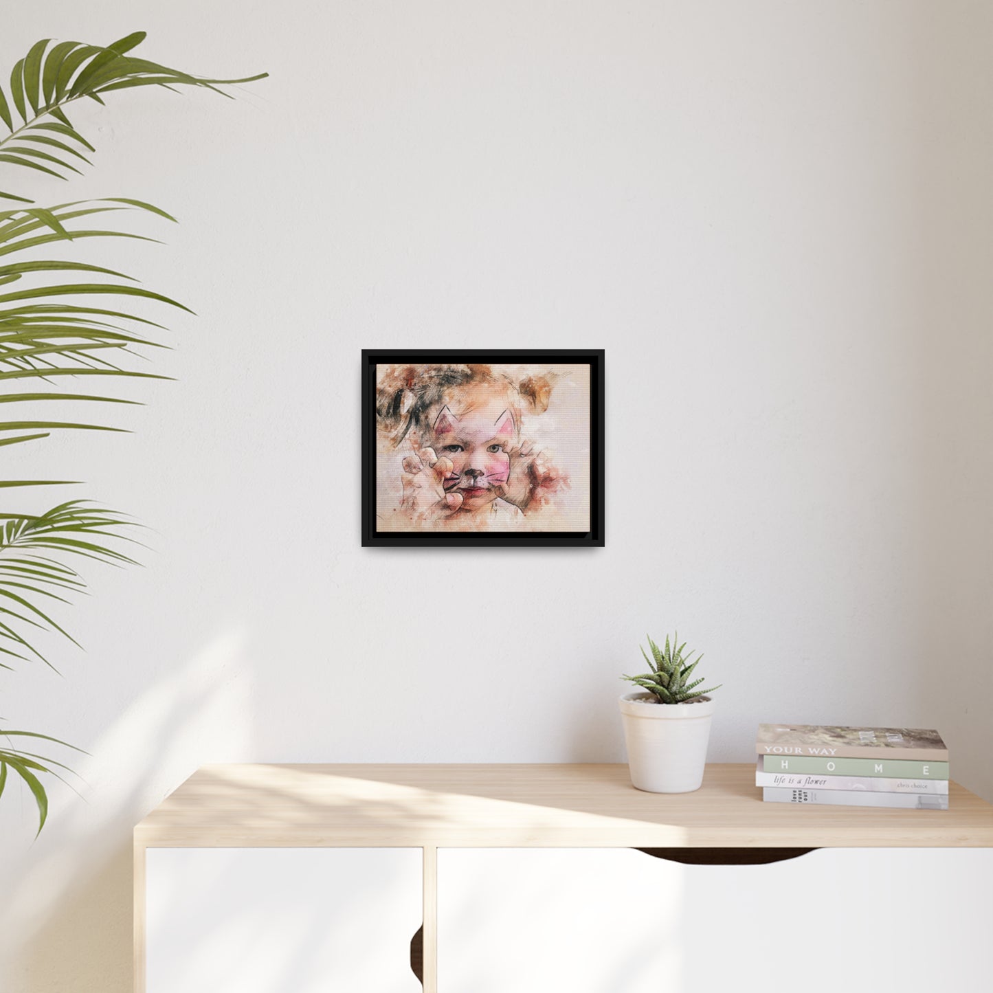 Baby Girl Cat Matte Canvas, Black Frame