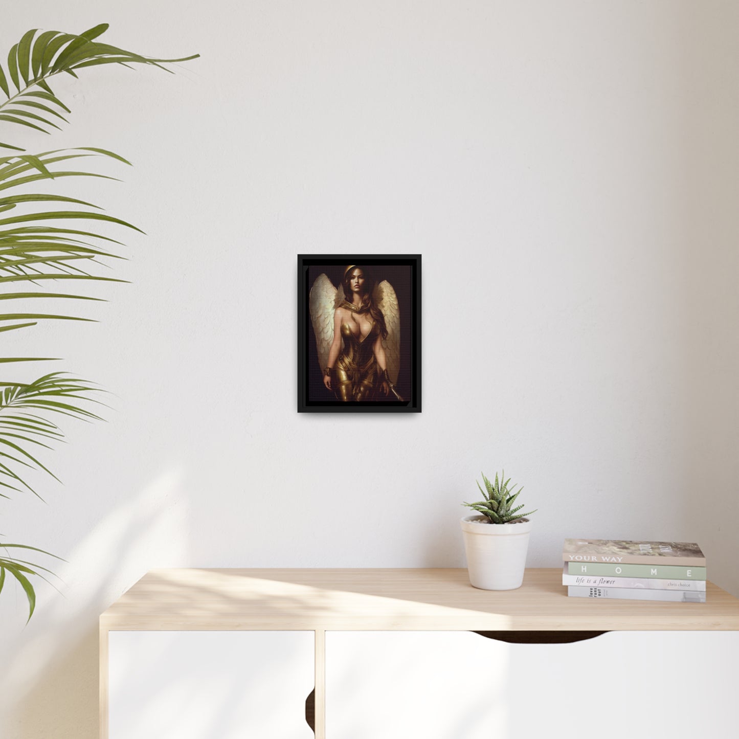 Woman Angel Warrior Matte Canvas, Black Frame