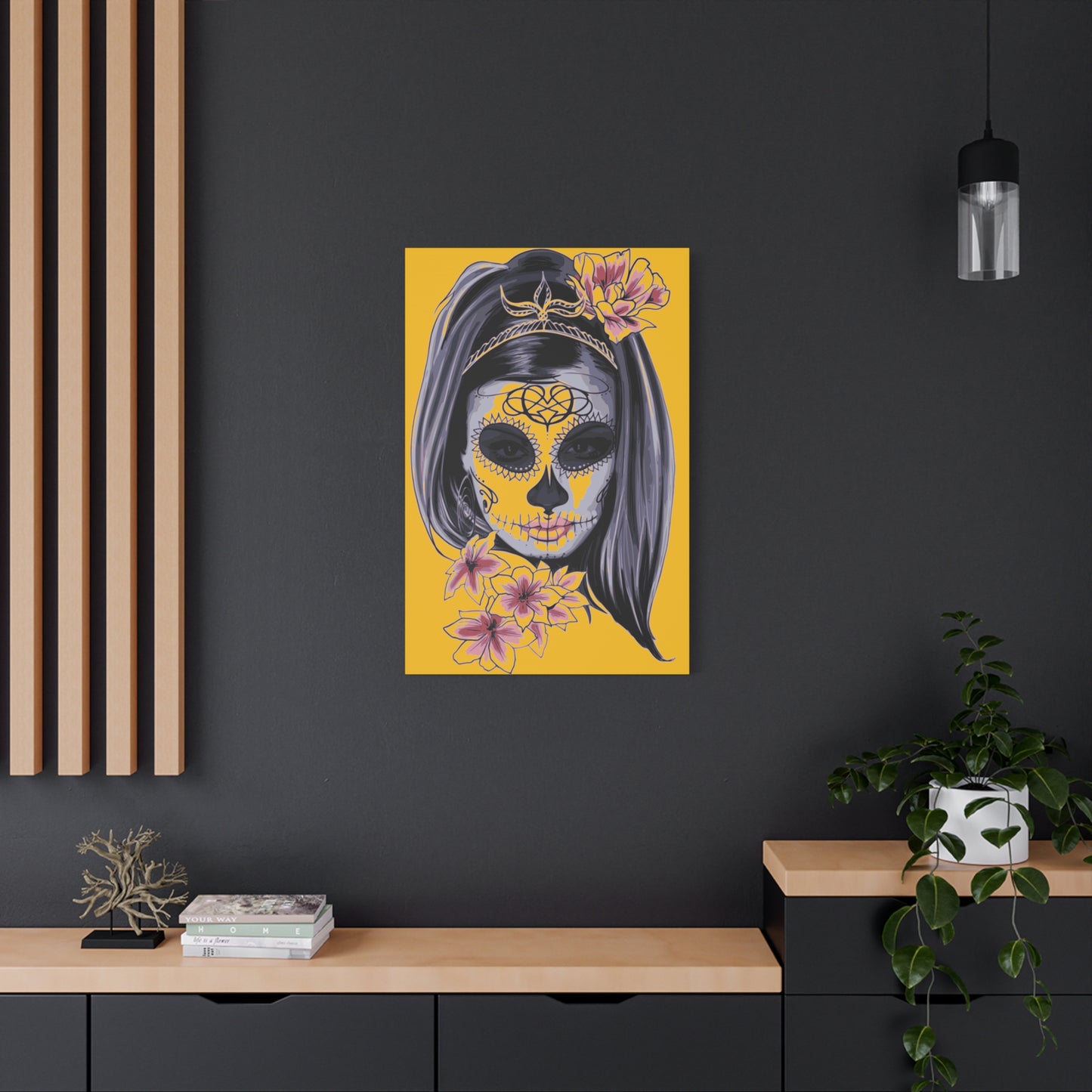 Lady Dead Mask Yellow Matte Canvas, Stretched, 1.25"