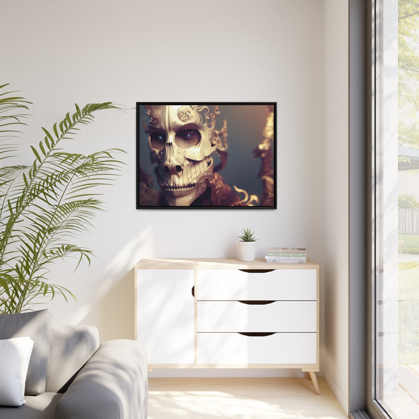 Skull AI Gen Matte Canvas, Black Frame