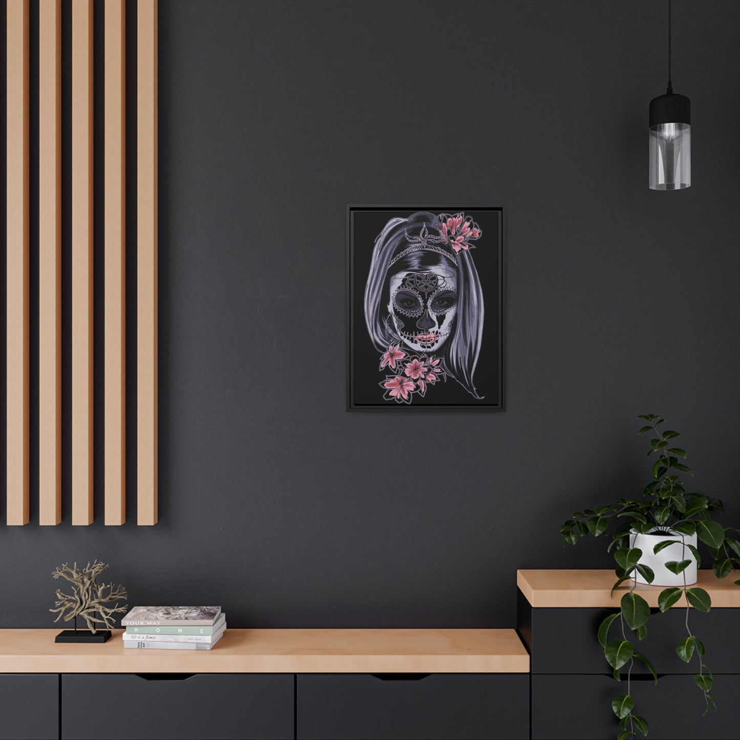 Lady Dead Mask Black Matte Canvas, Black Frame