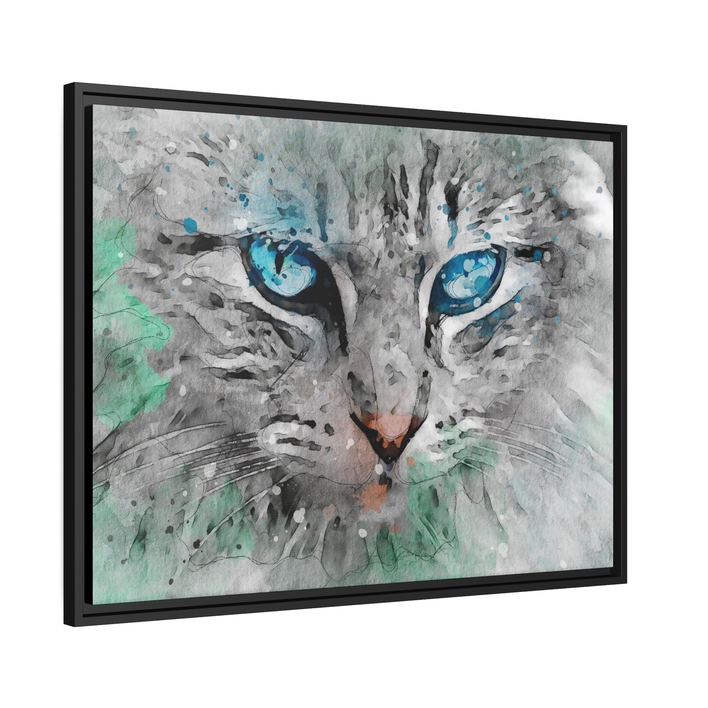 Cat Matte Canvas, Black Frame