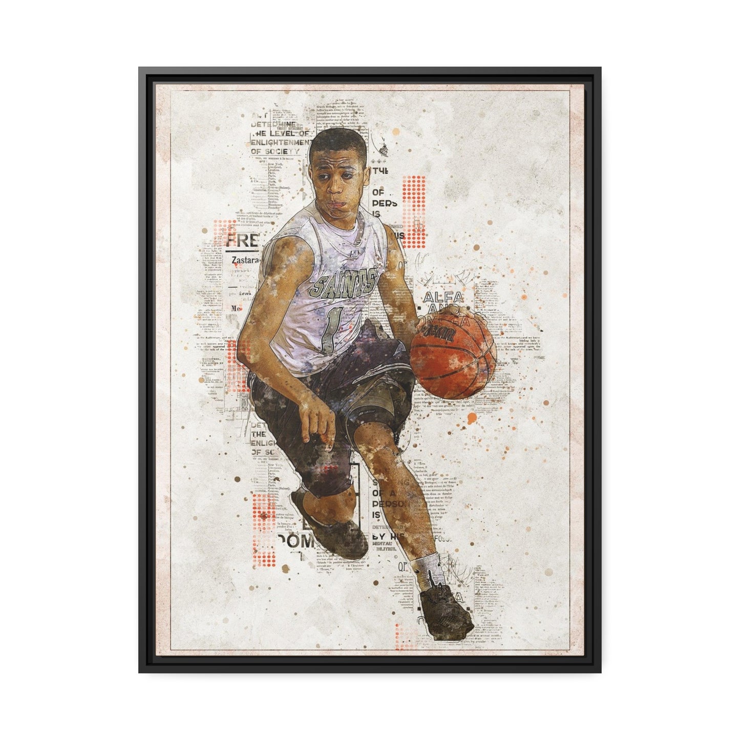 Basket Ball Matte Canvas, Black Frame