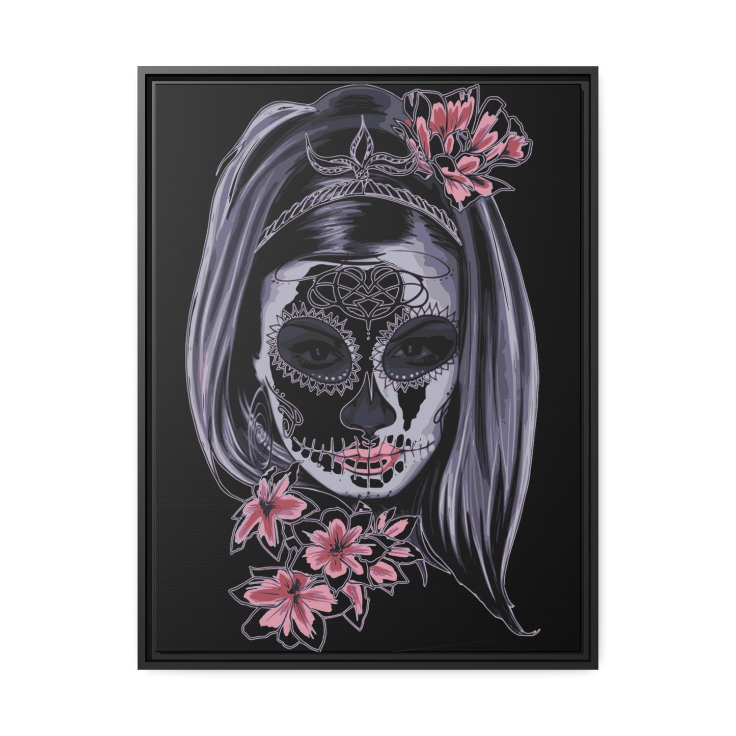 Lady Dead Mask Black Matte Canvas, Black Frame