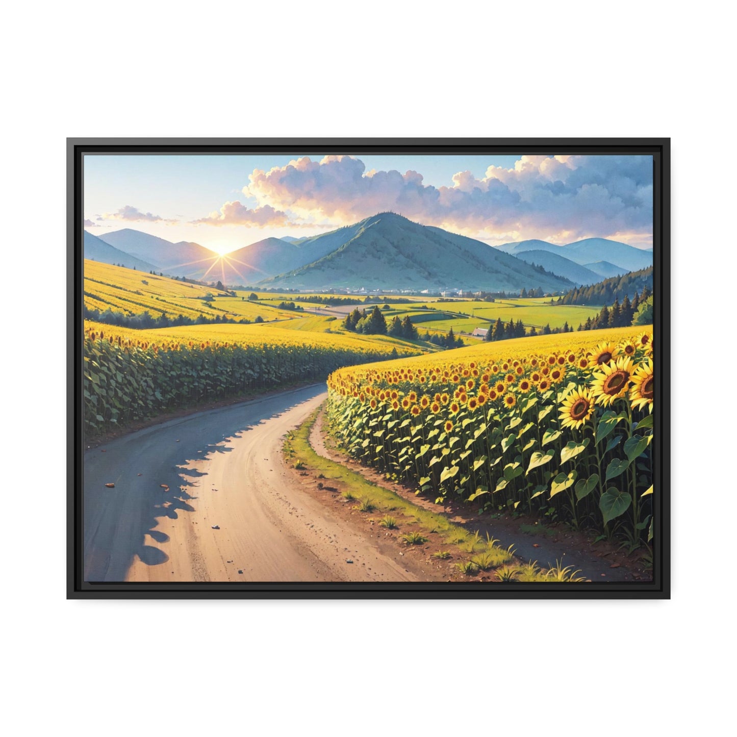Sunflowers AI Gen Matte Canvas, Black Frame