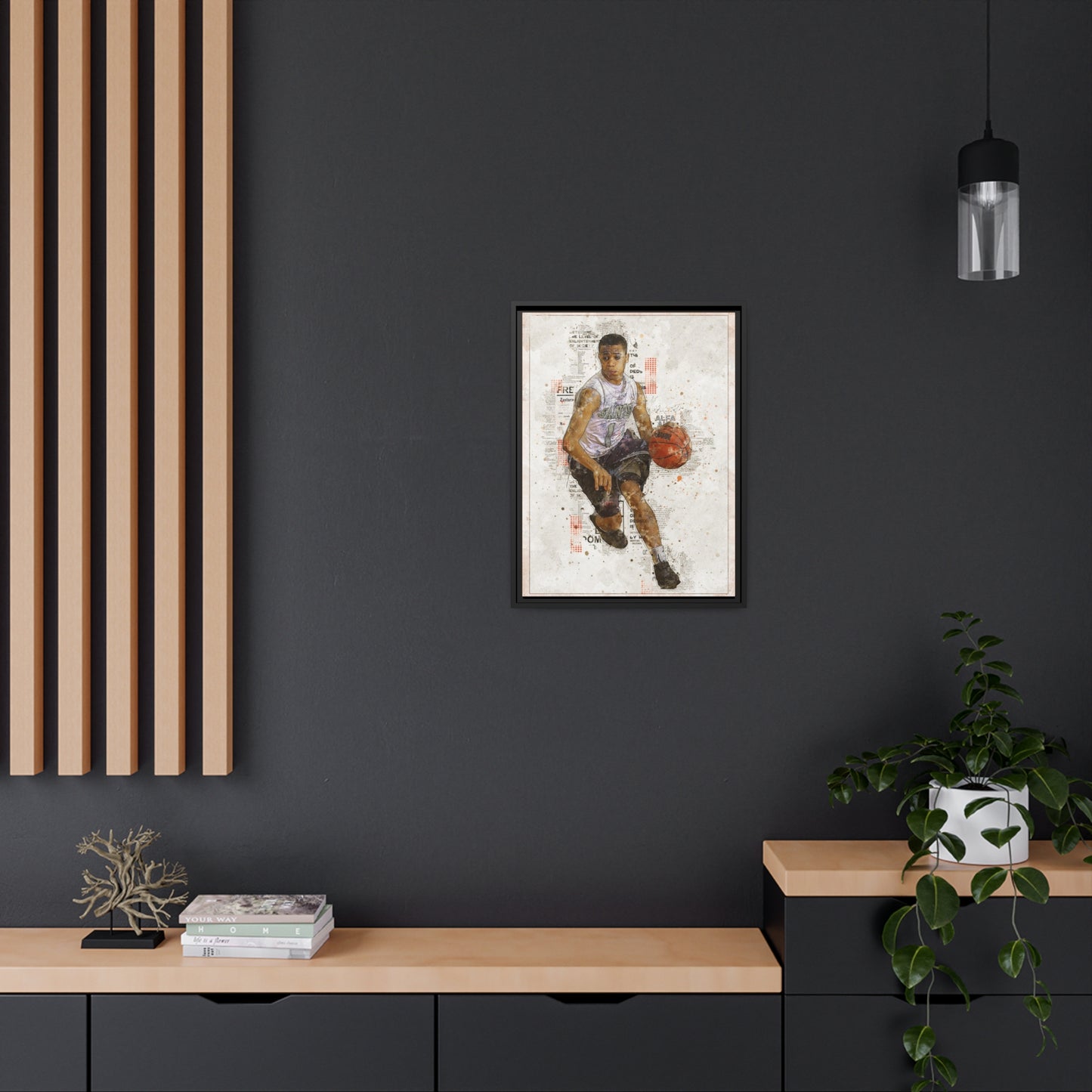 Basket Ball Matte Canvas, Black Frame
