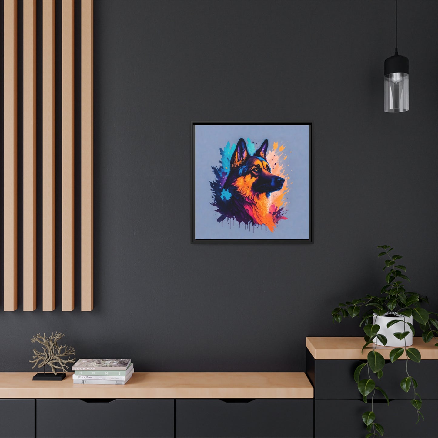 Shepherd Dog Matte Canvas, Black Frame