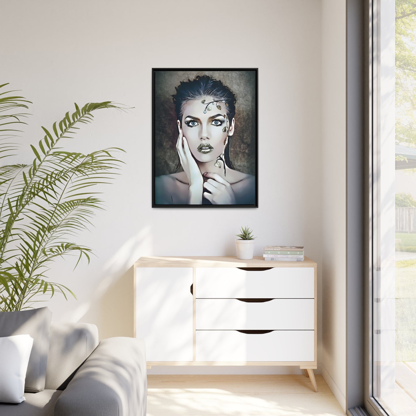 Woman Portrait Matte Canvas, Black Frame