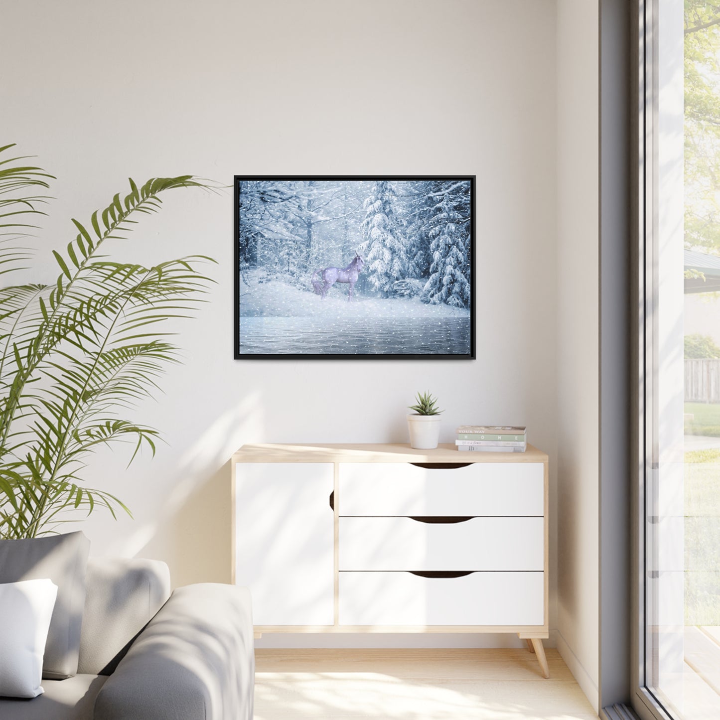 Mystic Unicorn Matte Canvas, Black Frame