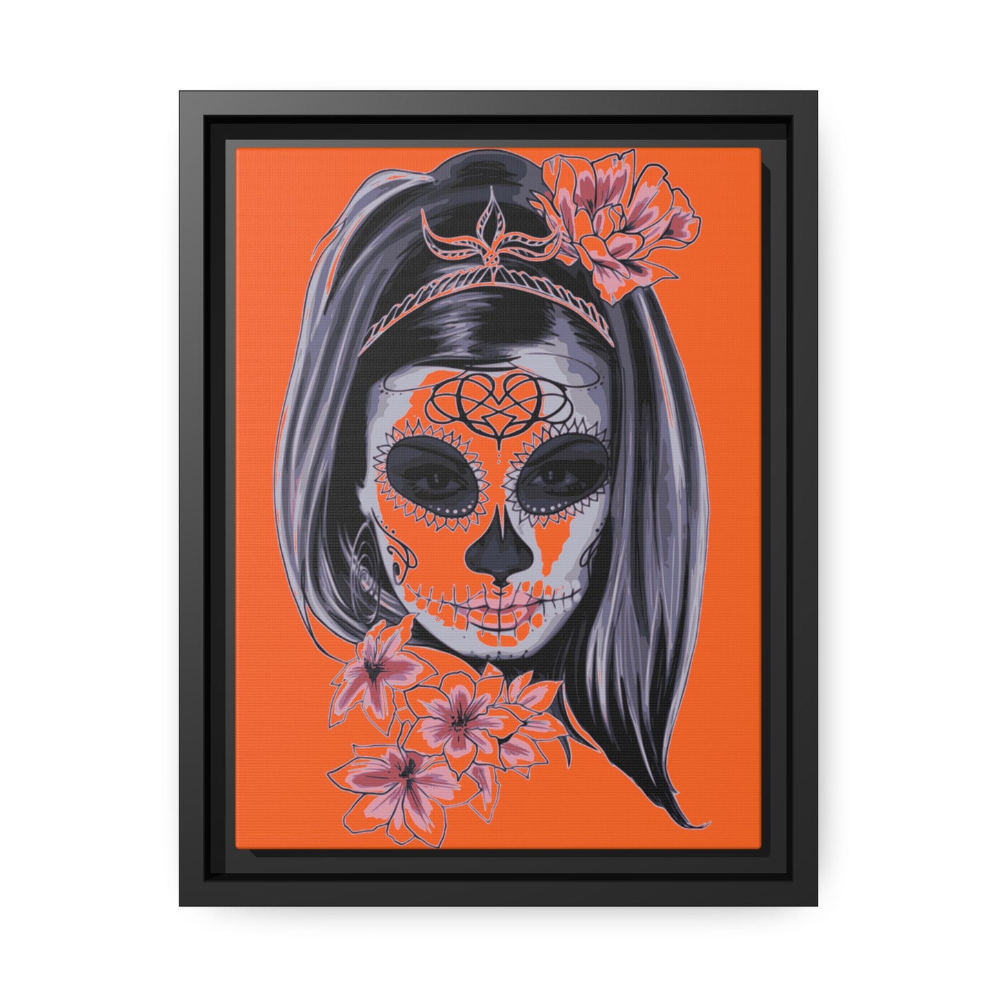 Lady Dead Mask Orange Matte Canvas, Black Frame