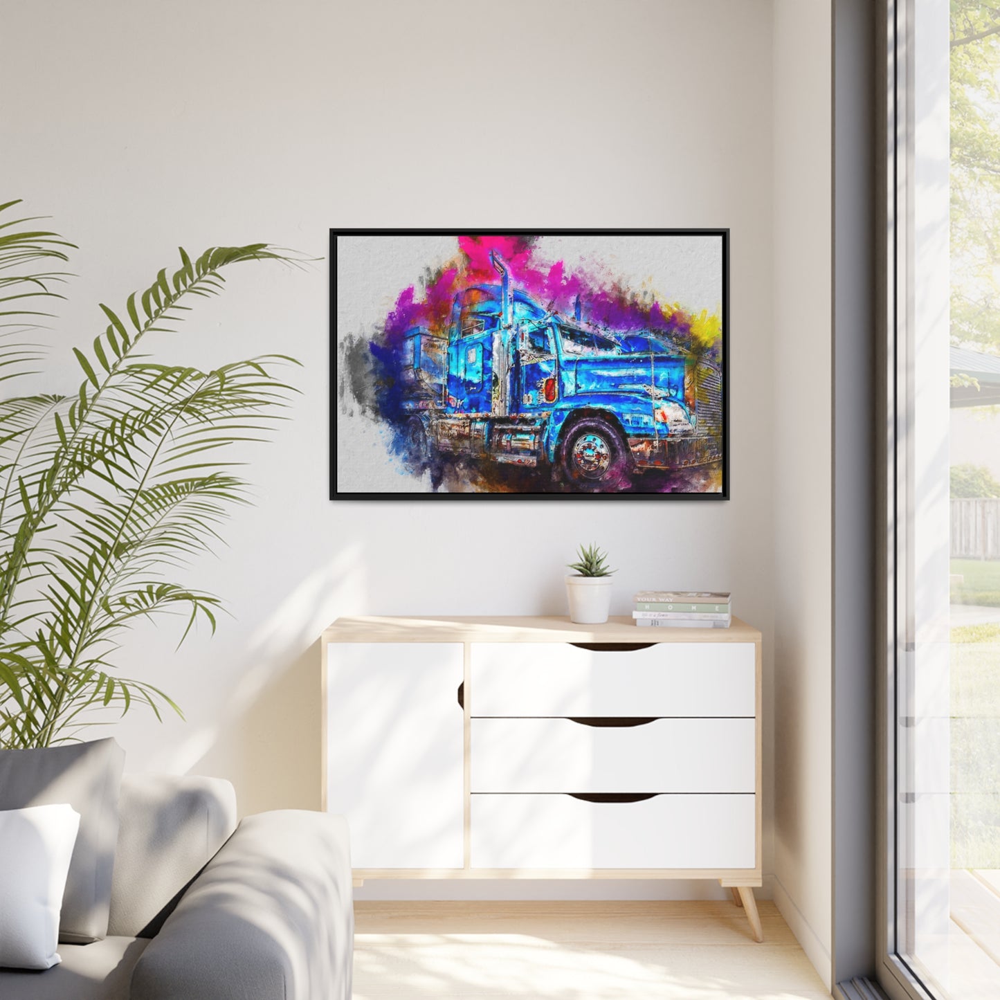 Truck AI Gen Matte Canvas, Black Frame