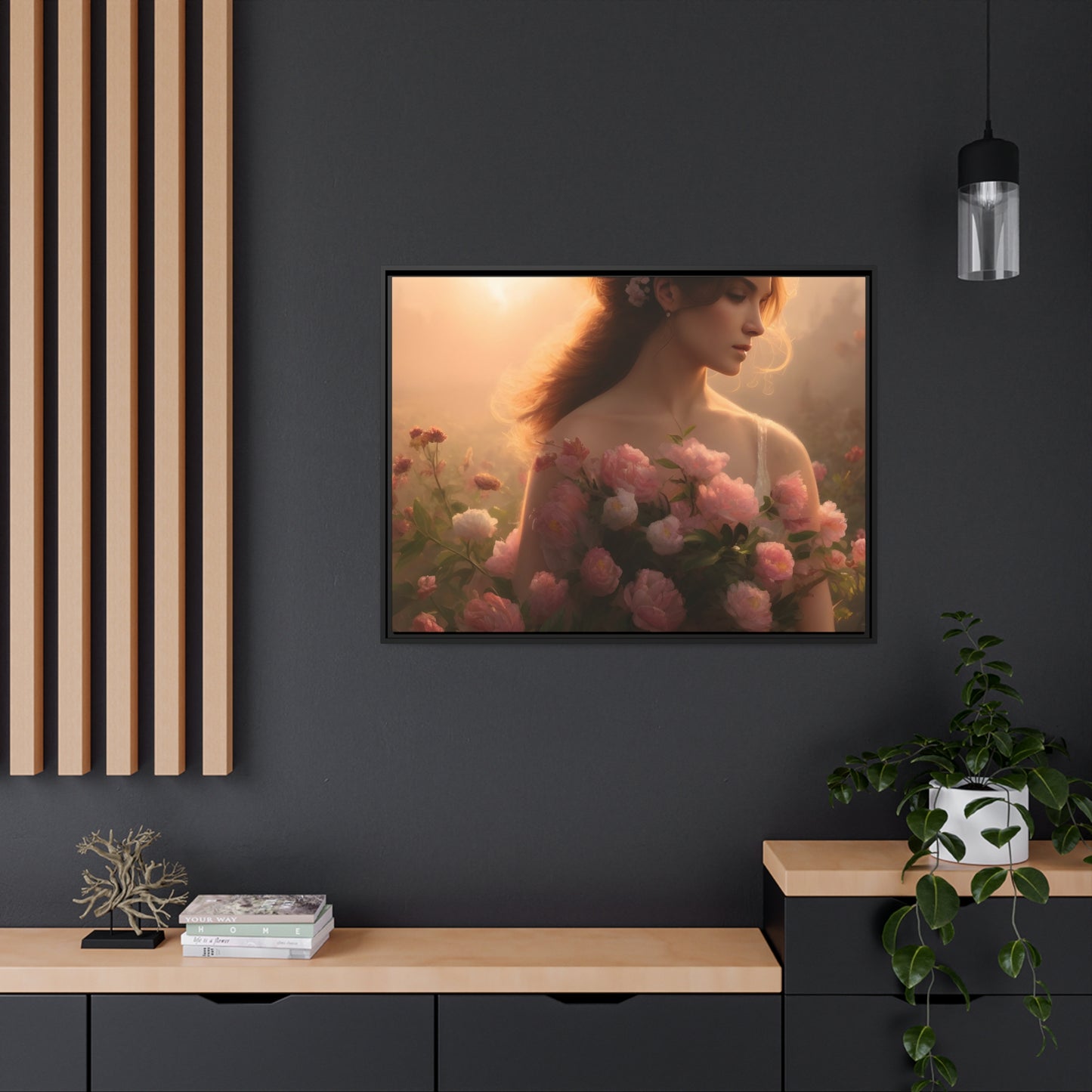 Women Roses Matte Canvas, Black Frame