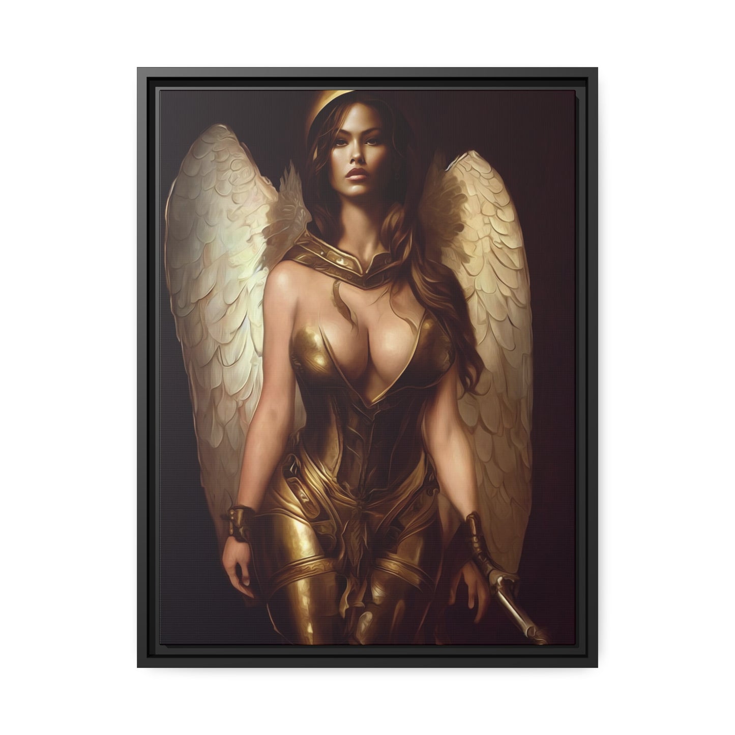Woman Angel Warrior Matte Canvas, Black Frame