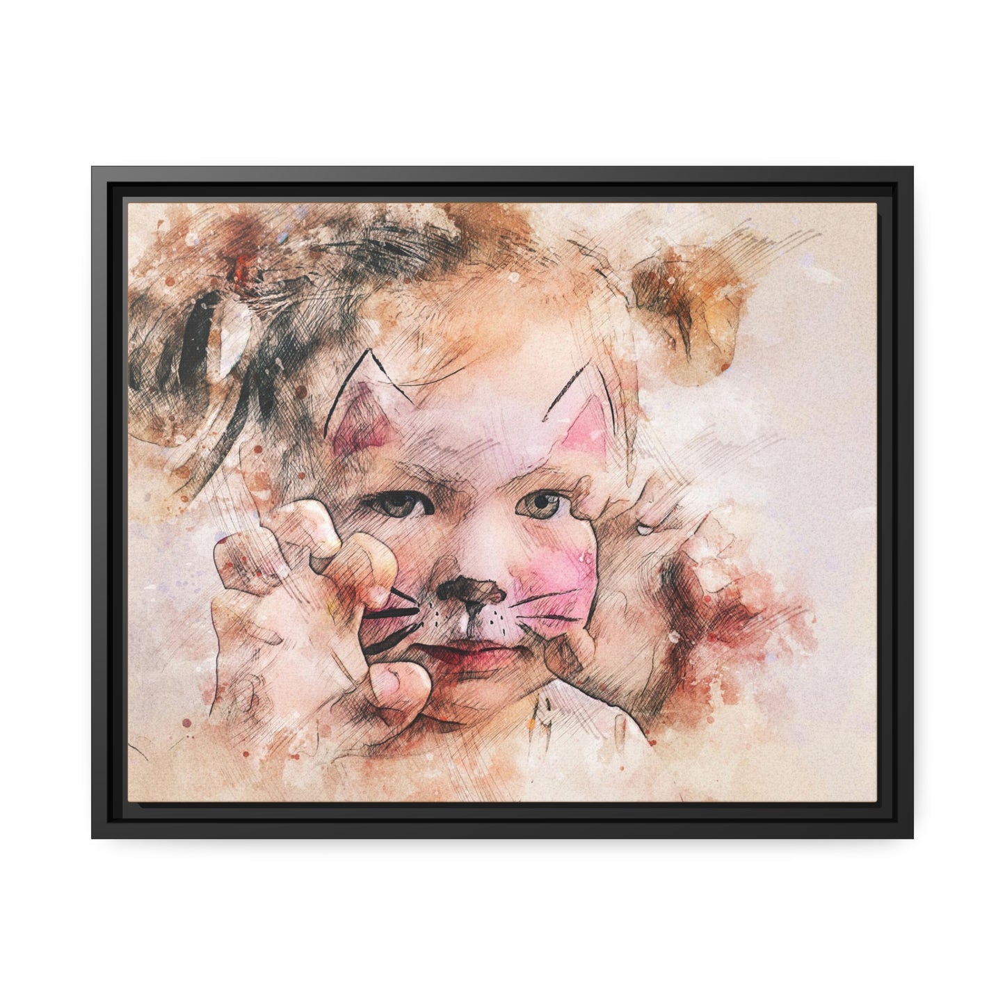 Baby Girl Cat Matte Canvas, Black Frame