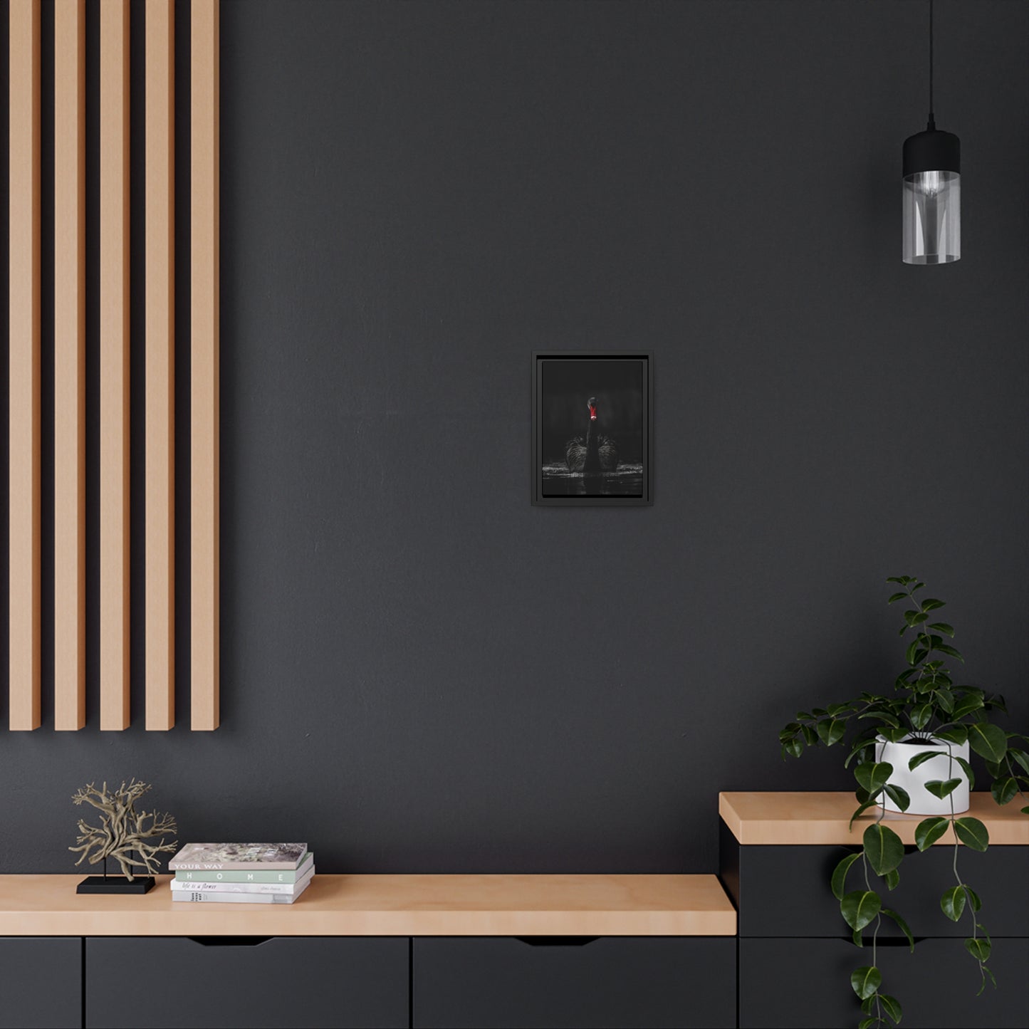 Black Swan Matte Canvas, Black Frame