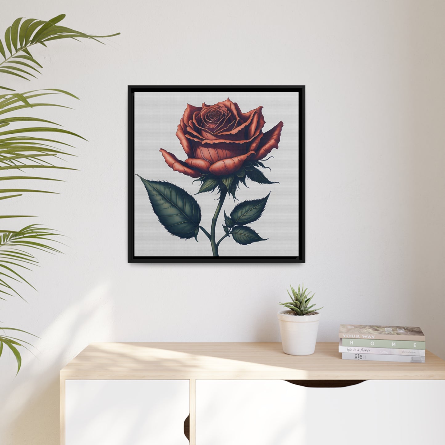 Rose AI Gen Matte Canvas, Black Frame