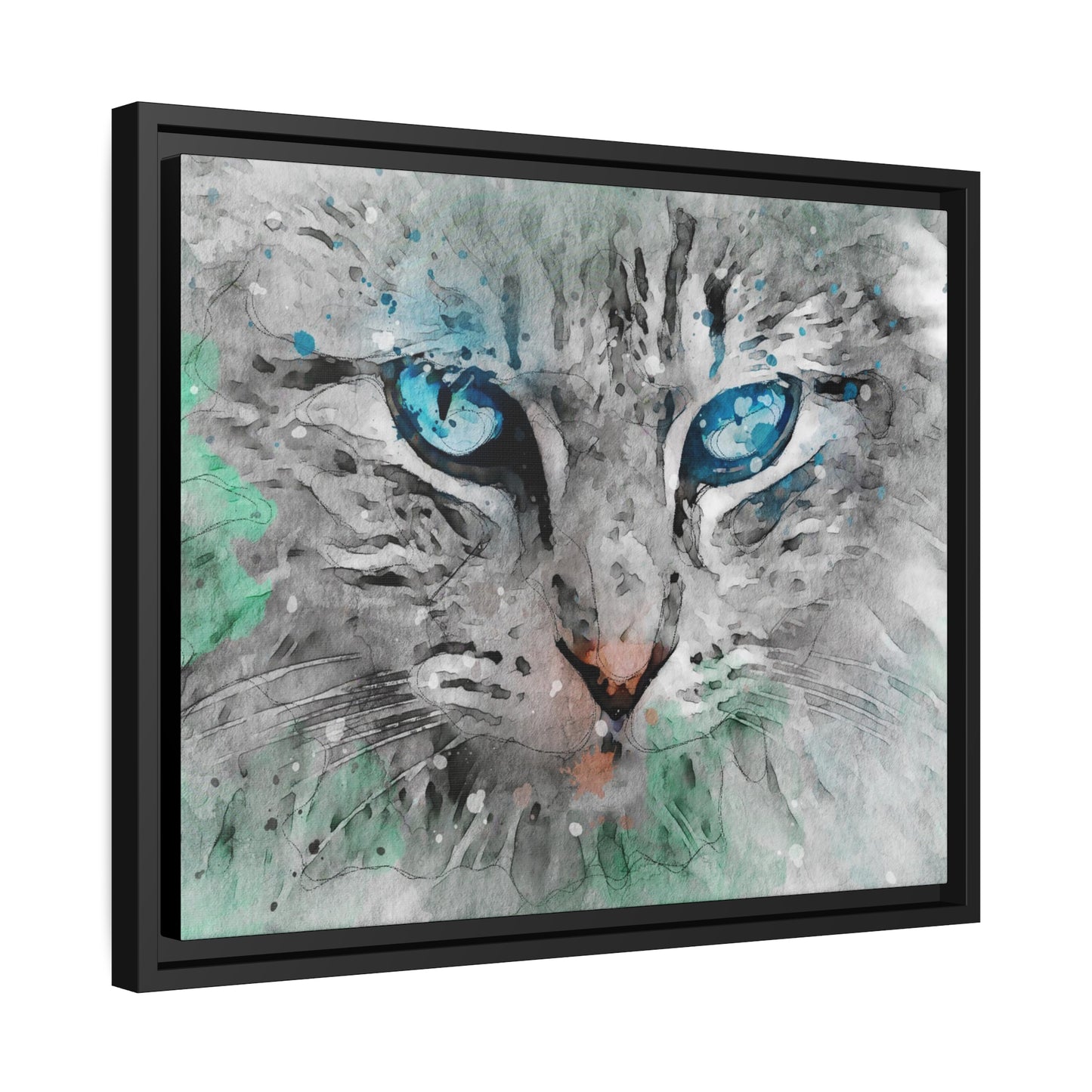 Cat Matte Canvas, Black Frame