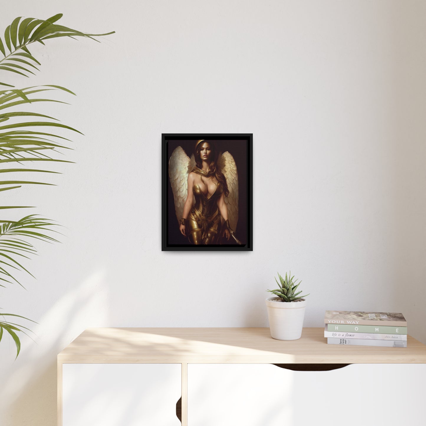 Woman Angel Warrior Matte Canvas, Black Frame