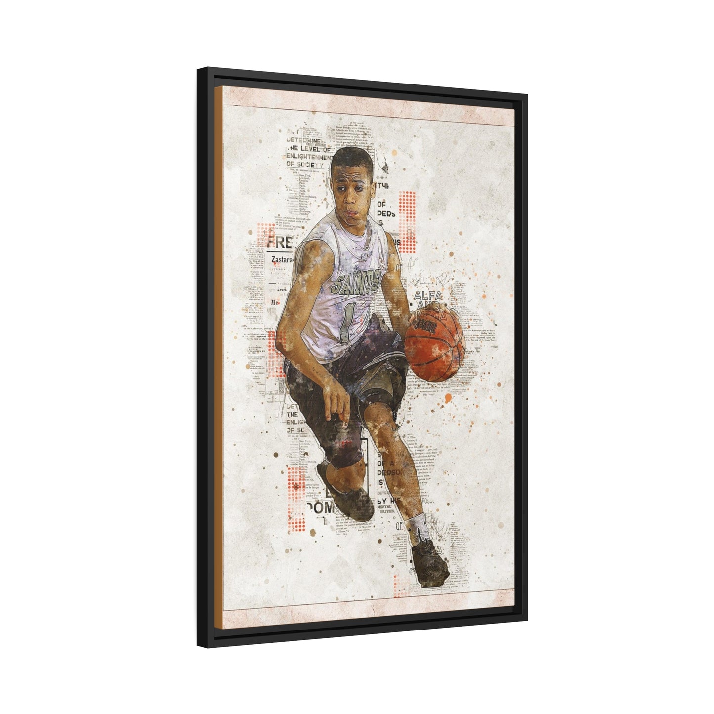 Basket Ball Matte Canvas, Black Frame