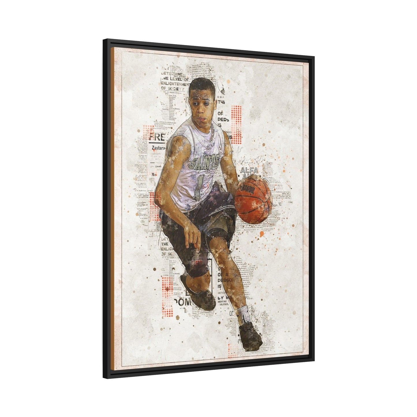 Basket Ball Matte Canvas, Black Frame