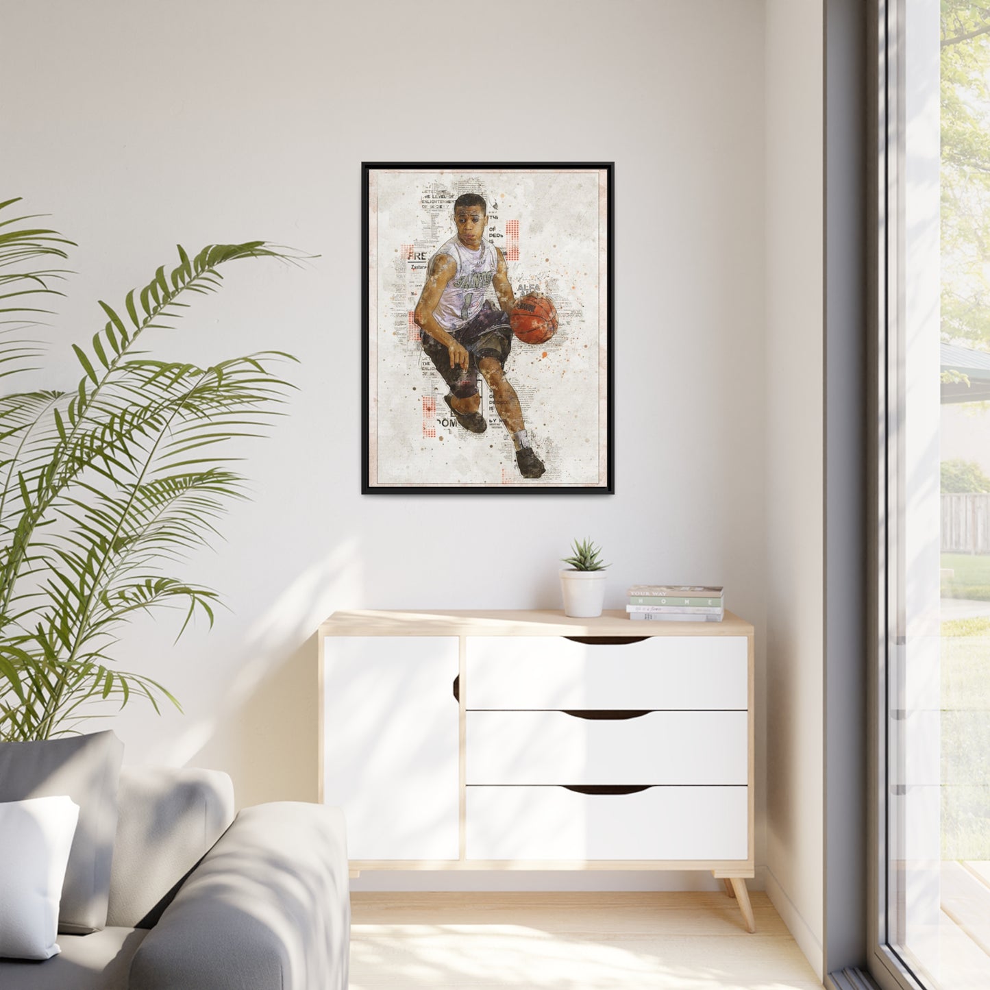 Basket Ball Matte Canvas, Black Frame