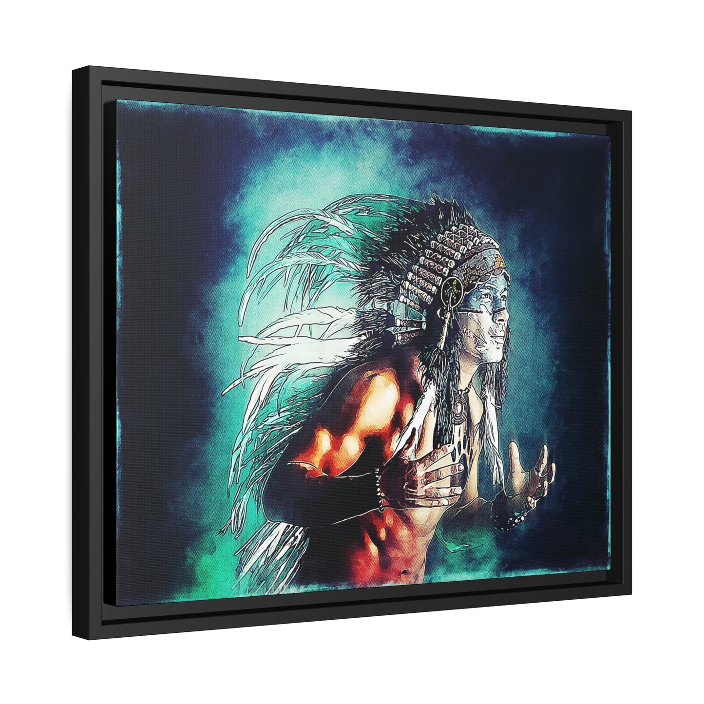 First Nation Man Matte Canvas, Black Frame
