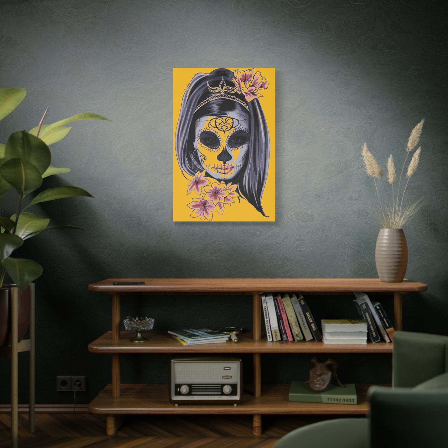 Lady Dead Mask Yellow Matte Canvas, Stretched, 1.25"