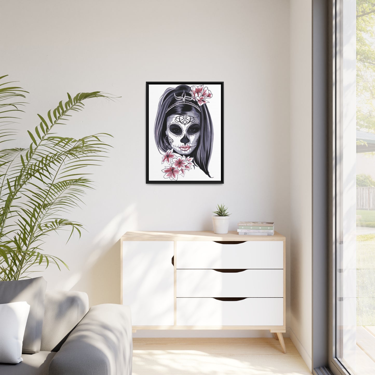 Lady Dead Mask White Matte Canvas, Black Frame