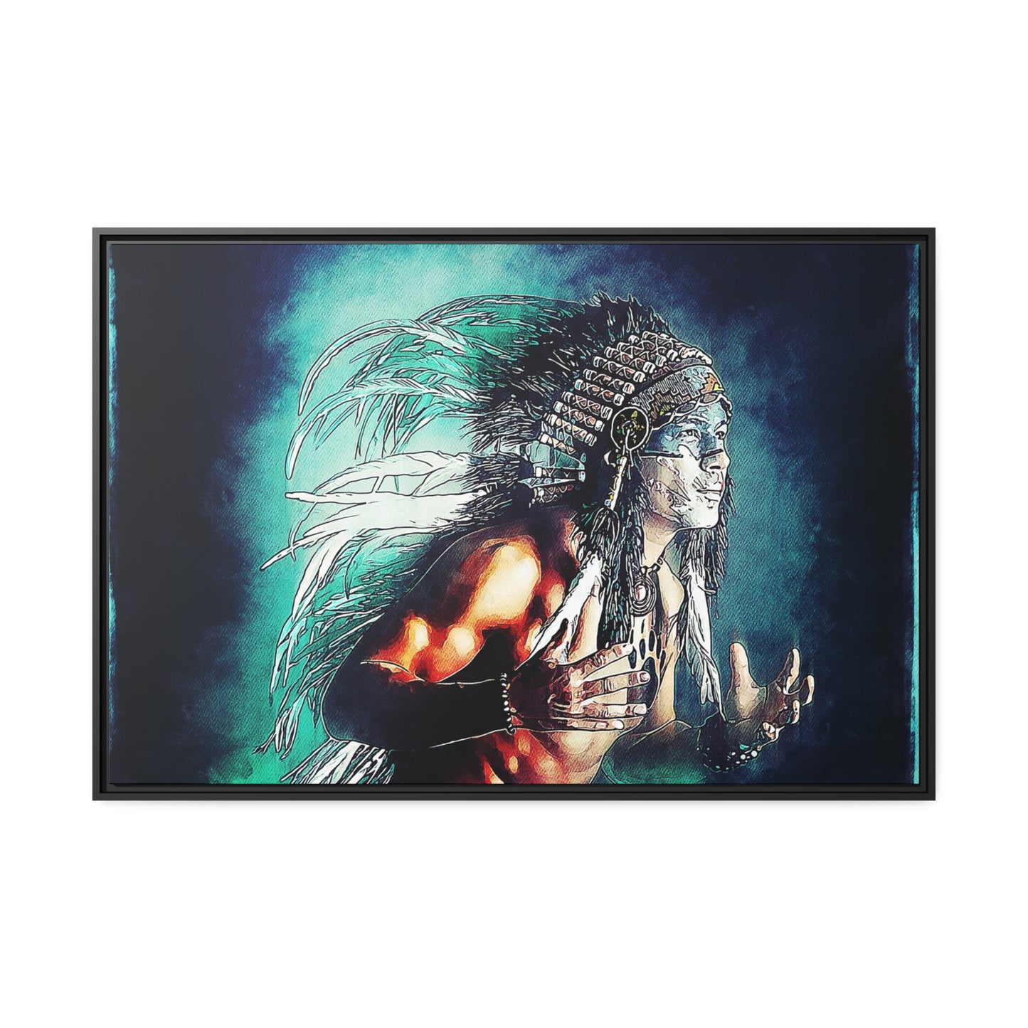 First Nation Man Matte Canvas, Black Frame